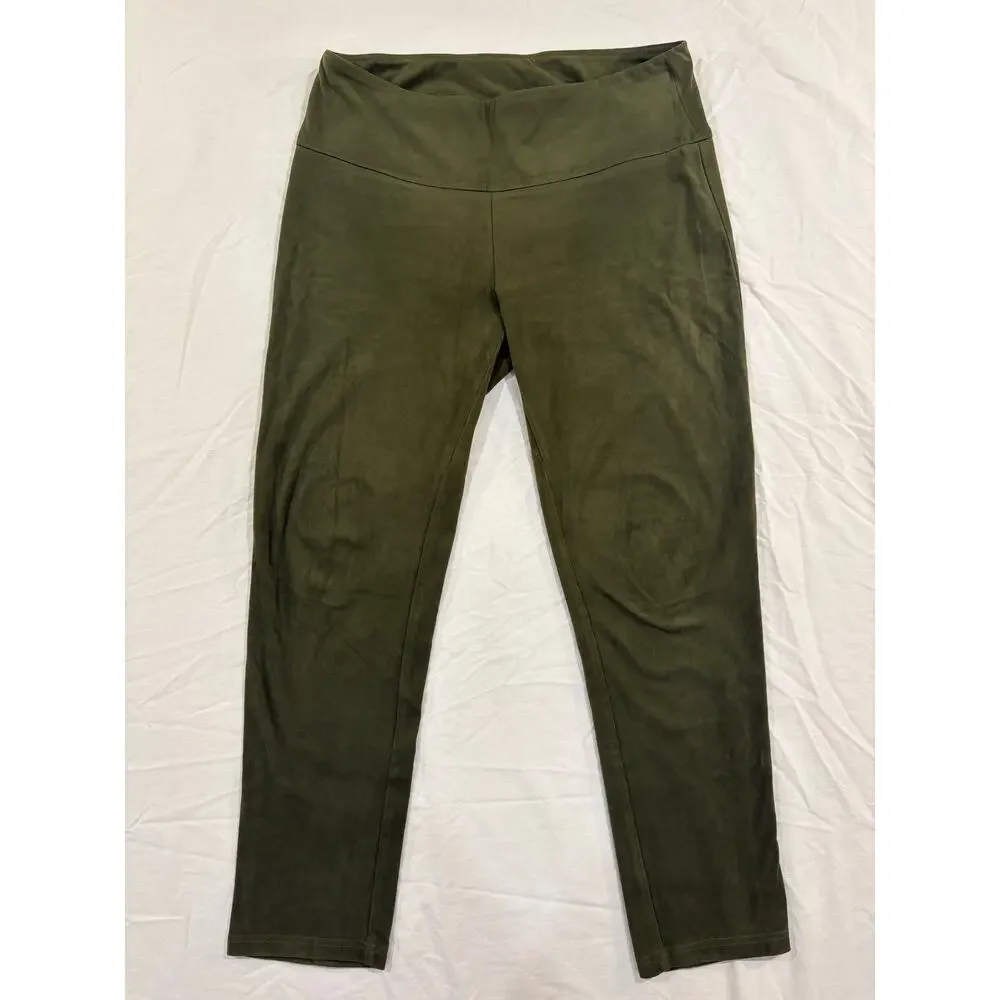 Slim-sations by Multiples Green Faux Suede Pants Cropped Leggings Size Large